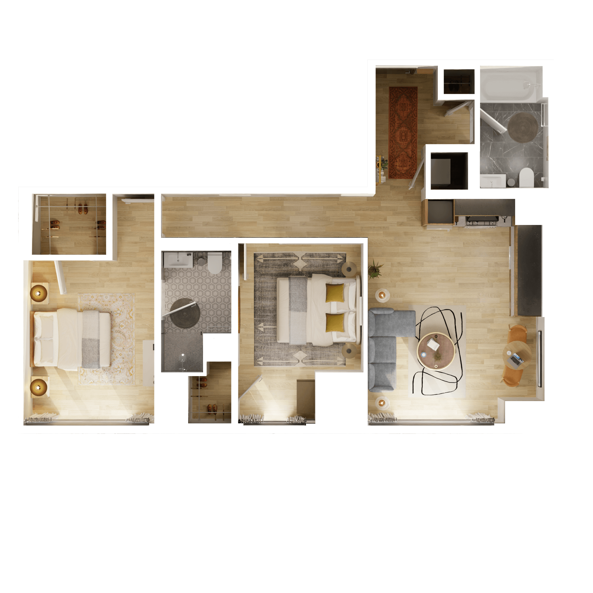 3D Floorplan image of apartment 18K